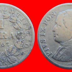 Monedas antiguas de Europa: SILVER 1 LIRA 1867R XXII PLATA VATICANO-93544