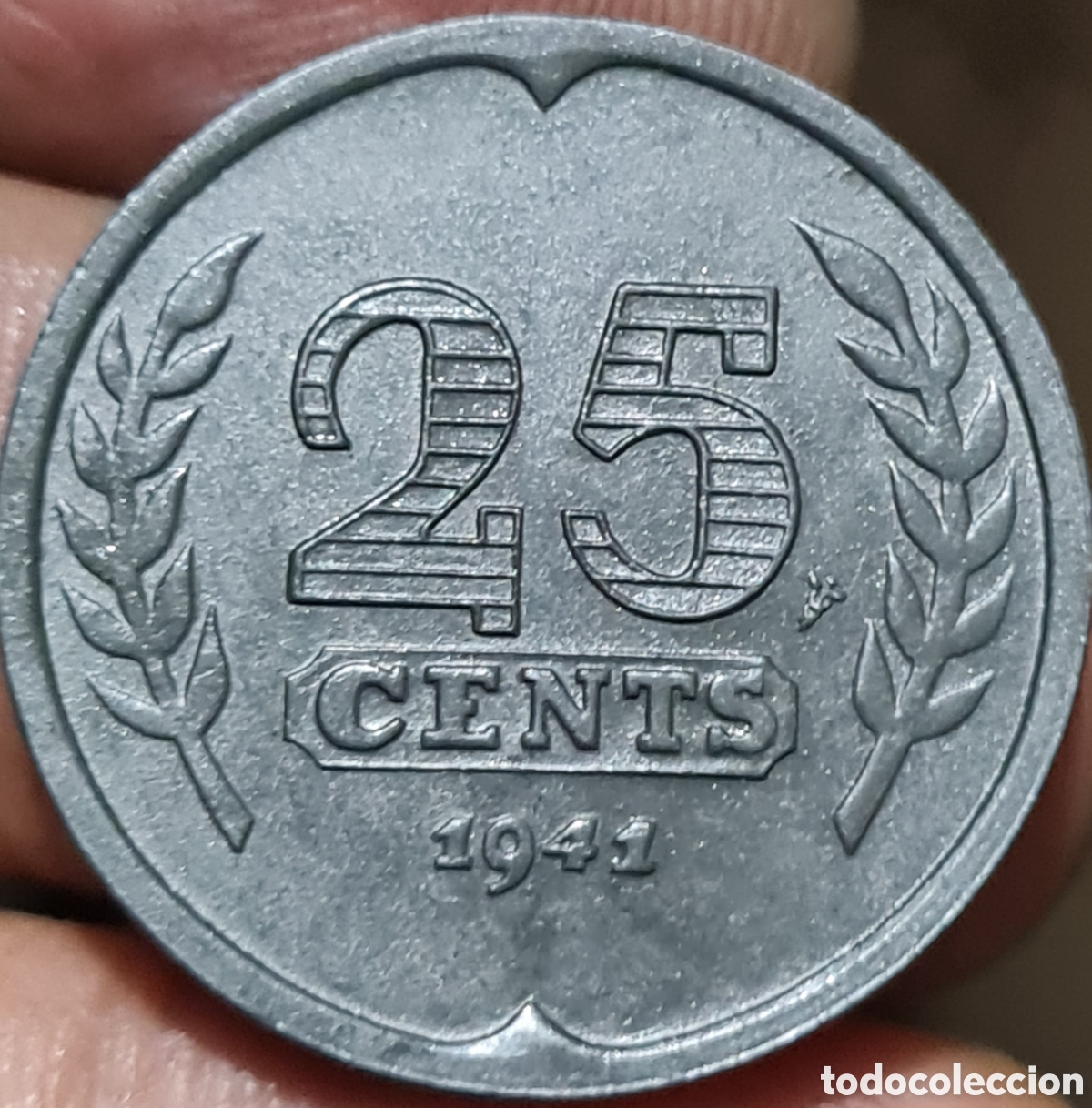 Monedas antiguas de Europa: Moneda Holanda,1.941, 25 Cent,MBC - Foto 2