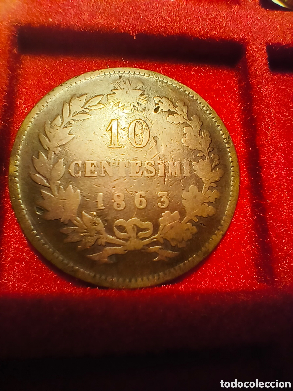 Alte M&uuml;nzen aus Europa: 1863 10 c&eacute;ntimos Italia.