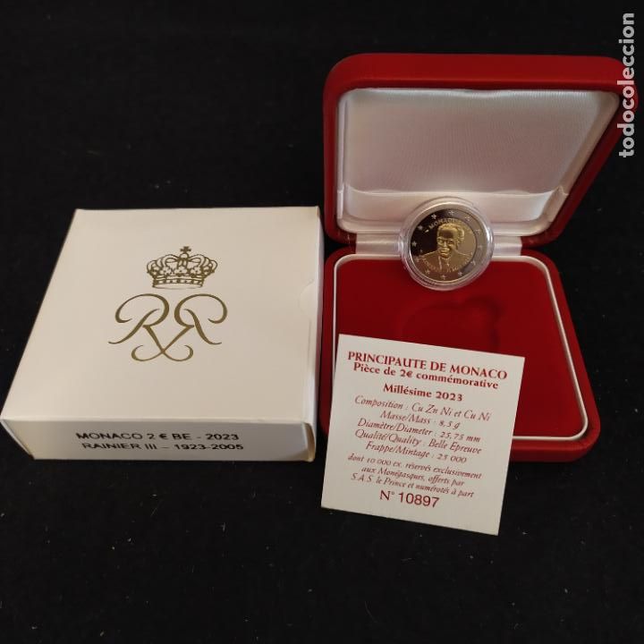 Monedas antiguas de Europa: MONACO 2023. MONEDA DE 2 &euro; DEDICADA AL NACIMIENTO DEL PRINCIPE RAINIERO III
