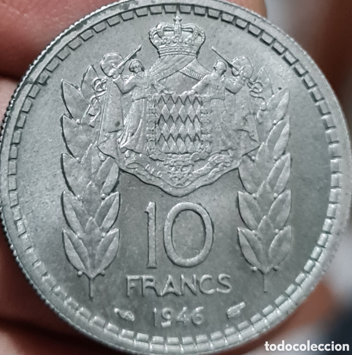 Monedas antiguas de Europa: Moneda Monaco, 1.946, 10 Franc,MBC+. - Foto 2