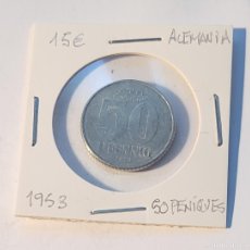 Monedas antiguas de Europa: MONEDA DE ALEMANIA. AÑO 1953. 50 PENIQUES