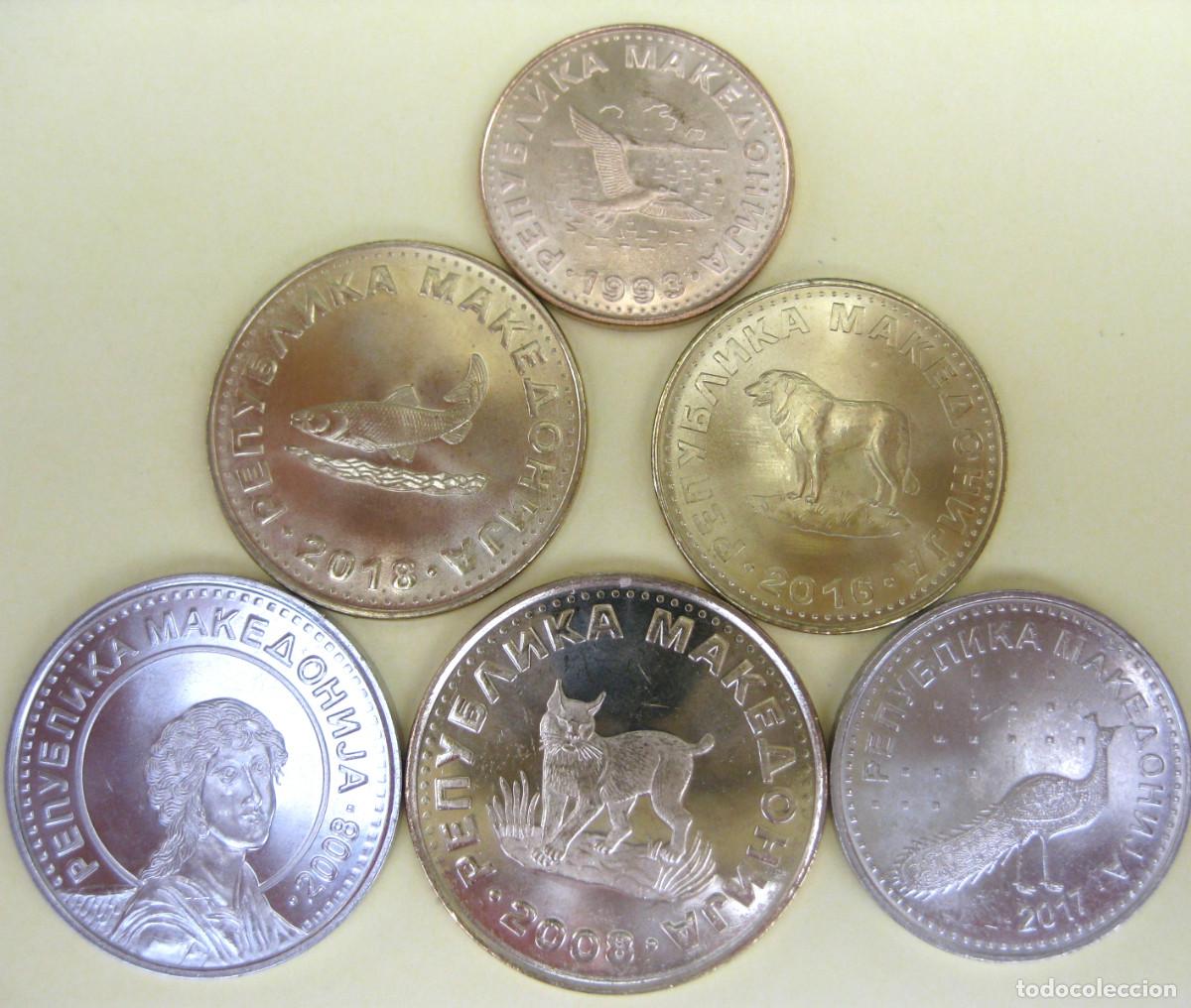Monedas antiguas de Europa: Macedonia: Set de 6 monedas: 50 Deni, 1, 2, 5, 10 y 50 Denares &rdquo;Fauna - Personaje&rdquo;/ Sin Circular.