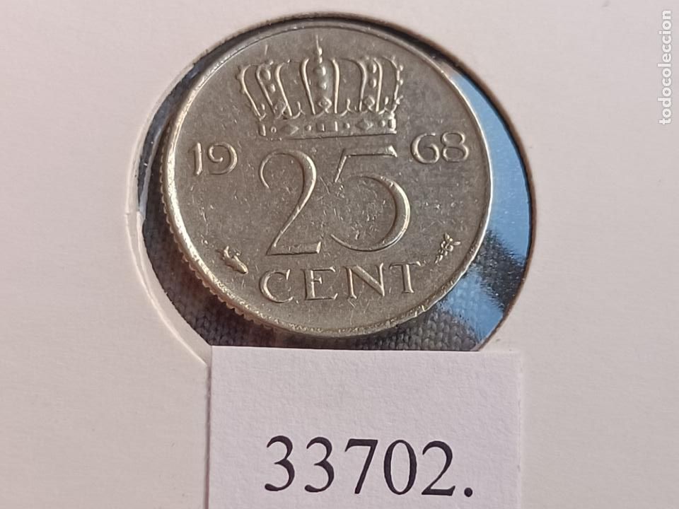 Monedas antiguas de Europa: Holanda 25 centimos 1968 - Foto 2