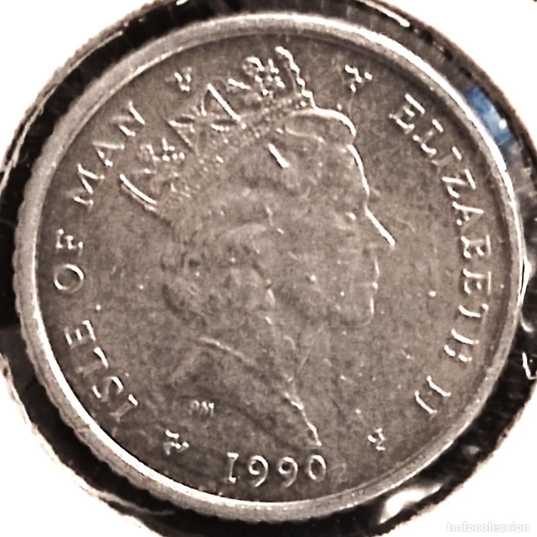 Moedas antigas da Europa: ISLA DE MAN (1970-2022) - 5 PENIQUES 1990 PM - REINA ISABEL II - A - 3,20 GR. CUPRONIQUEL