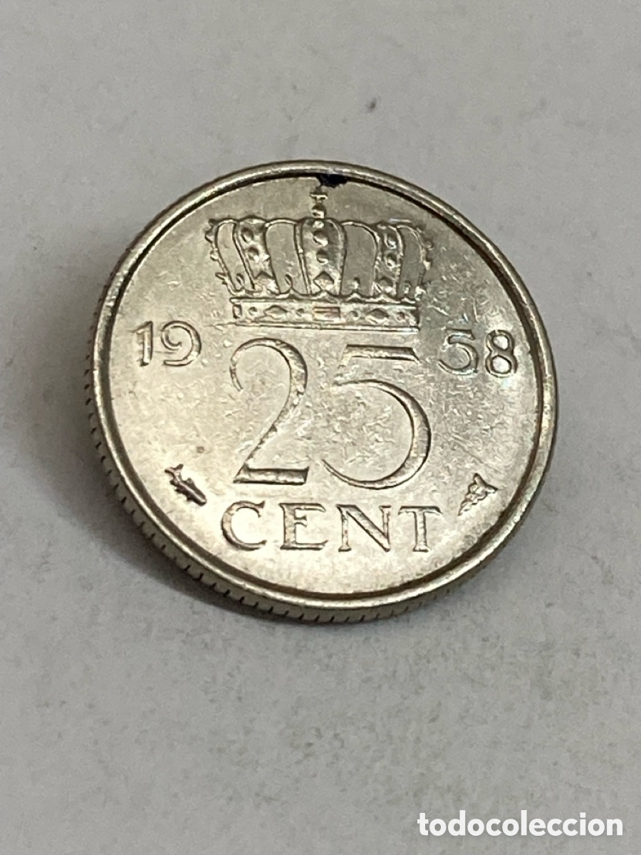 Monedas antiguas de Europa: Moneda 25 Cent Holanda 1958/L38 - Foto 1