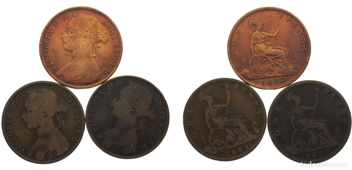 Alte M&uuml;nzen aus Europa: Great Britain United Kingdom Victoria 1889/1893/1890 1 Penny 3 Lots, 2nd portrait