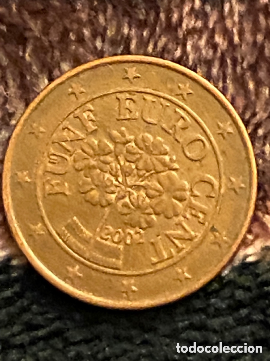 Monedas antiguas de Europa: Moneda de 5 c&eacute;ntimos acu&ntilde;ada en el 2002 Austria - Foto 1