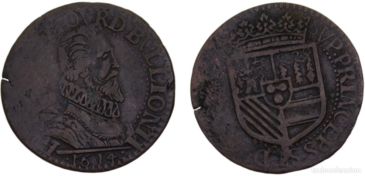 Monedas antiguas de Europa: France feudal States Principality of Sedan Henri de la Tour d'Auvergne 1614 Liard 3.4g