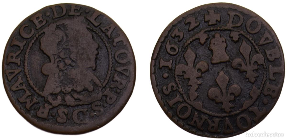 Monedas antiguas de Europa: France feudal States Principality of Sedan Fr&eacute;d&eacute;ric Maurice de La Tour d'Auvergne 1632 Double Tourn
