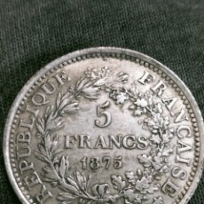 Monedas antiguas de Europa: MONEDA CINCO FRANCOS FRANCIA PLATA 1875