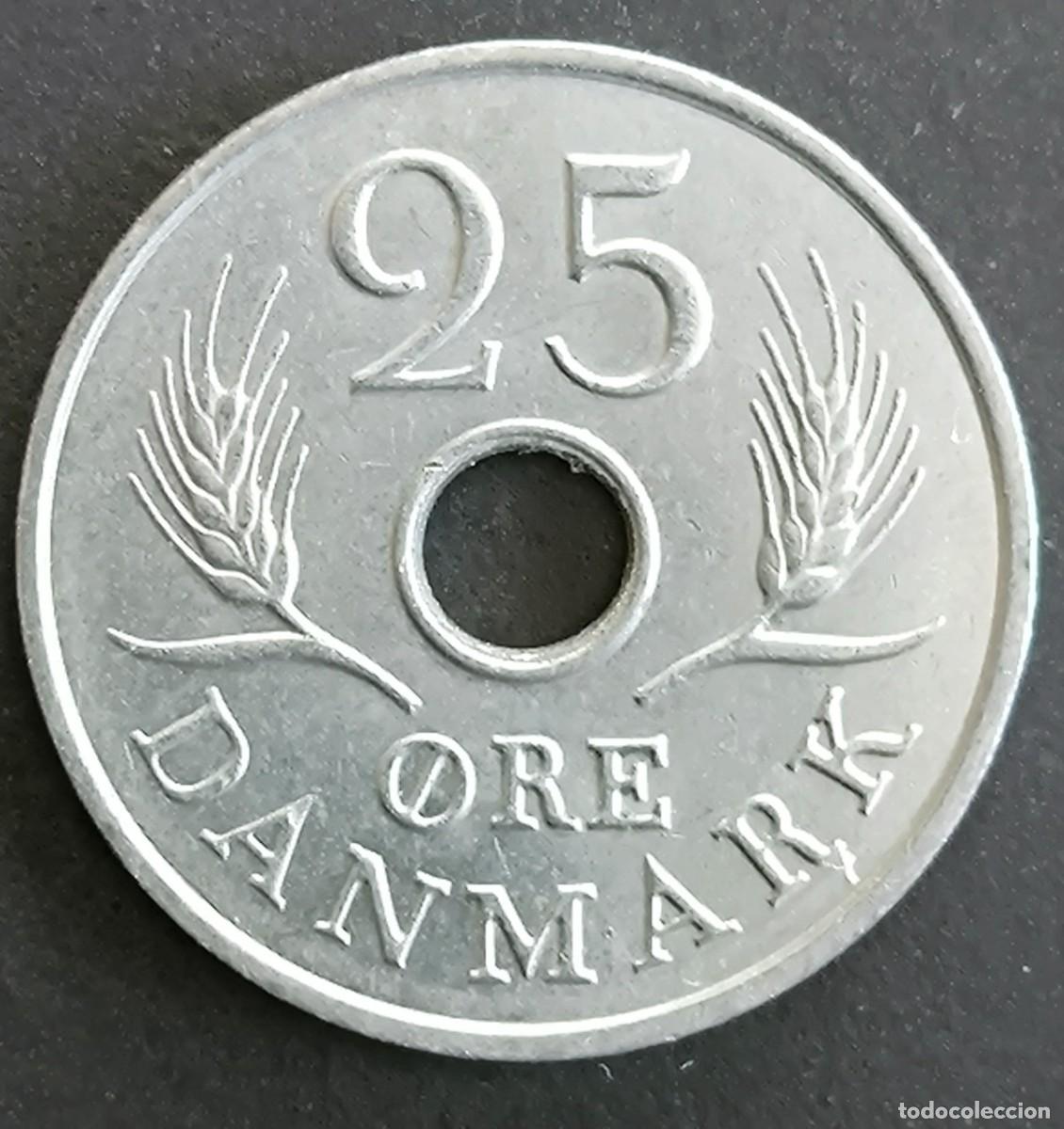 Monedas antiguas de Europa: Dinamarca 25 ore, 1967 - Foto 2