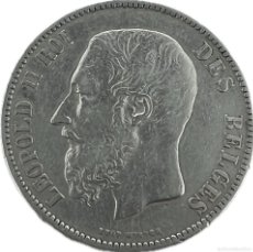 Monedas antiguas de Europa: BELGICA 5 FRANCS PLATA 1873 REY LEOPOLDO II