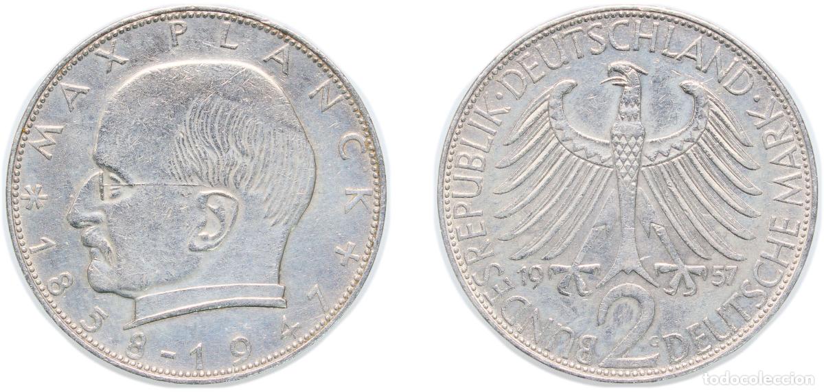Monedas antiguas de Europa: Germany Federal Republic of Germany 1957 G 2 Deutsche Mark (Max Planck) Copper-nickel Staatliche M&uuml;