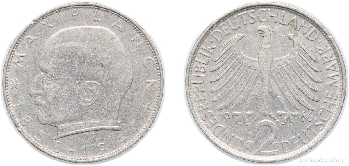 Monedas antiguas de Europa: Germany Federal Republic of Germany 1966 G 2 Deutsche Mark (Max Planck) Copper-nickel Staatliche M&uuml;