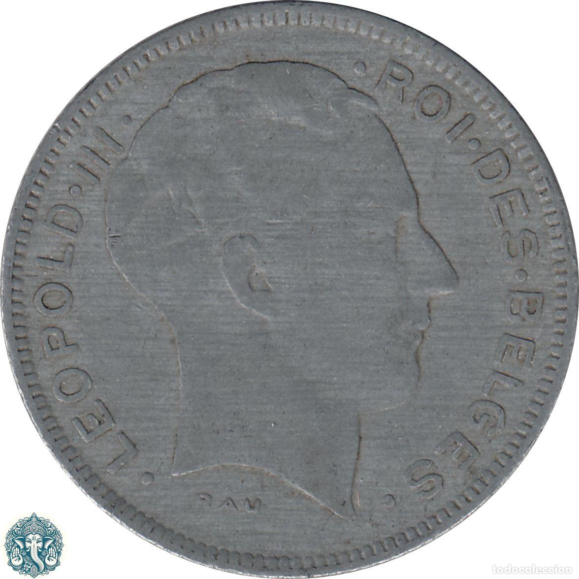 Monnaies anciennes de Europe: B&Eacute;LGICA 5 Francos 1944 Leopoldo III KM#129 Leyenda Des Belges