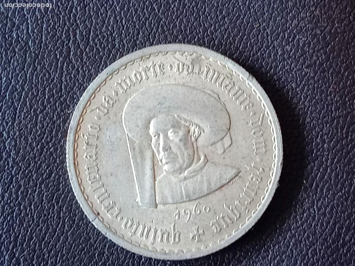 Monedas antiguas de Europa: PLATA PORTUGAL 5 ESCUDOS, 1960, 5&deg; CENTENARIO DE LA MUERTE DEL PR&Iacute;NCIPE ENRIQUE