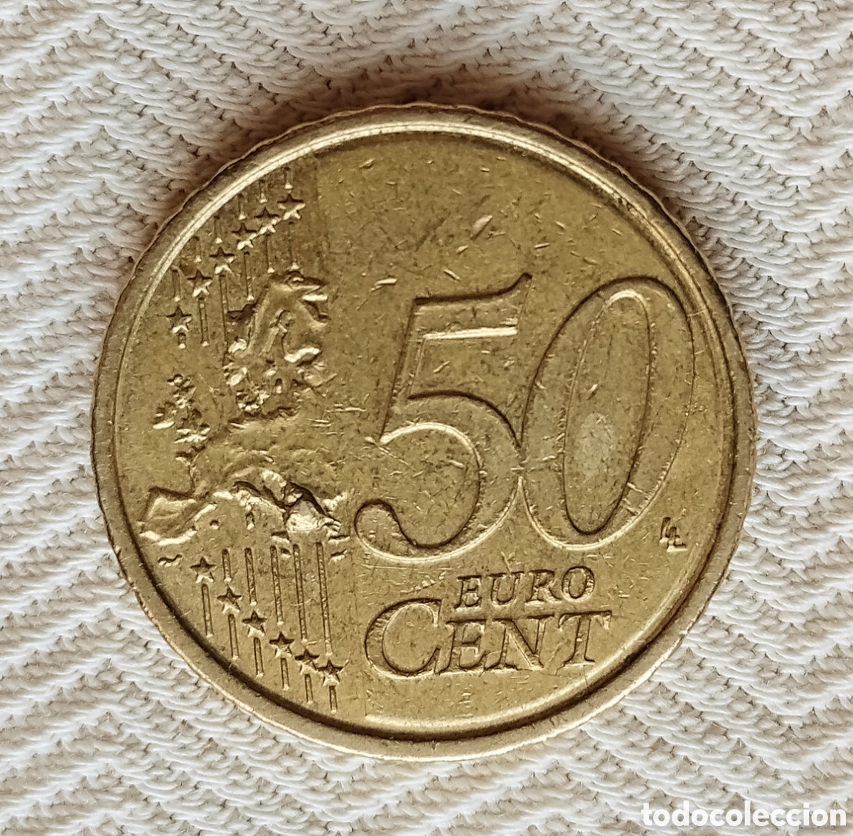 Monedas antiguas de Europa: Moneda 50 C&eacute;ntimos Euro Error Acu&ntilde;aci&oacute;n Exceso Metal