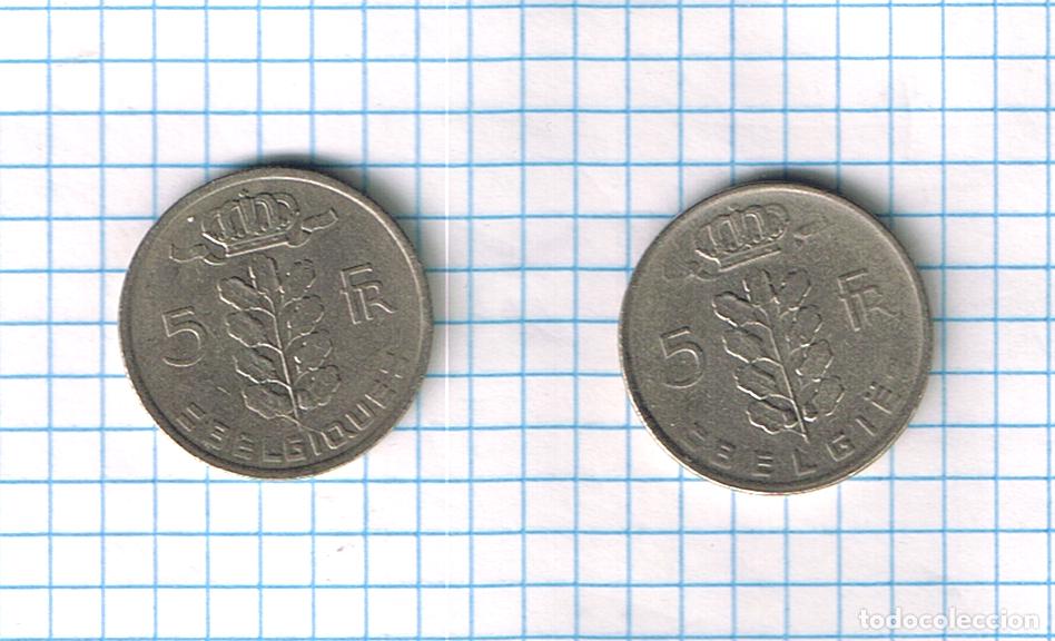 Moedas antigas da Europa: Lote 2 Monedas B&eacute;lgica 5 Francos belgas, Belgie/Belgique 1965