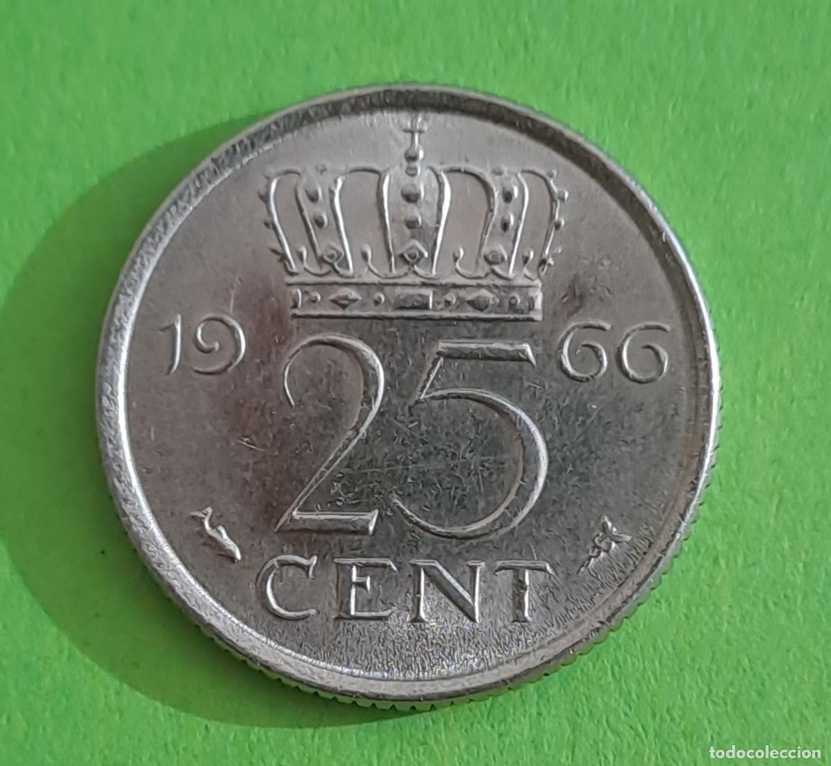 Monedas antiguas de Europa: MONEDA HOLANDA 25 CENTIMOS A&Ntilde;O 1966 - Foto 2