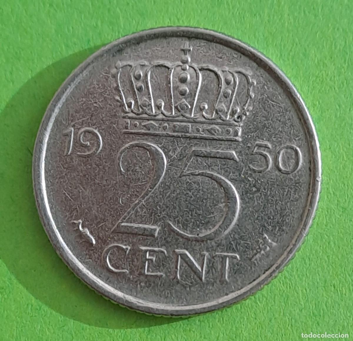 Monedas antiguas de Europa: MONEDA HOLANDA 25 CENTIMOS A&Ntilde;O 1950 - Foto 2