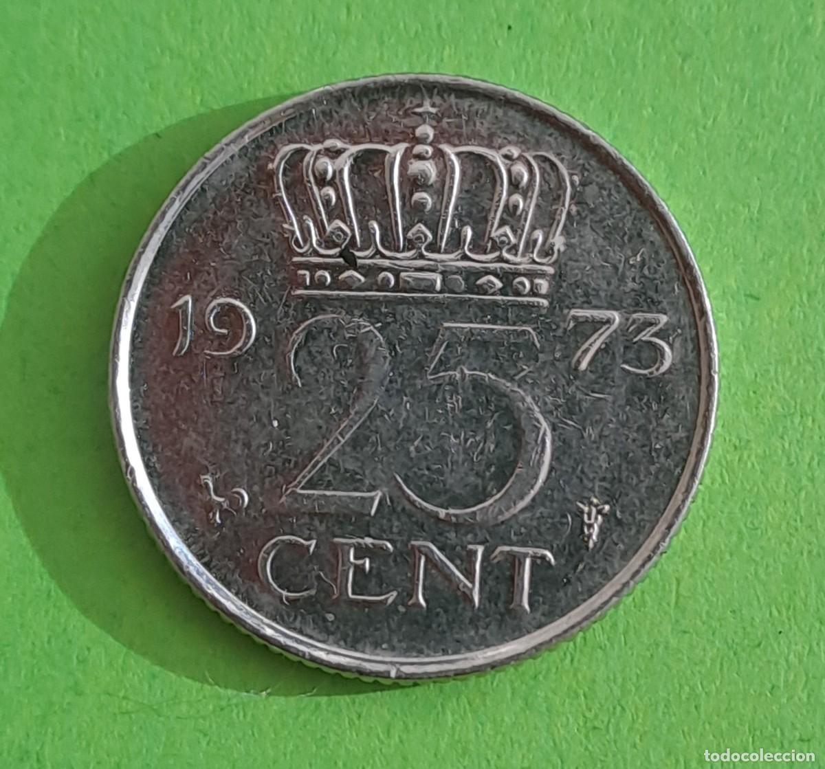 Monedas antiguas de Europa: MONEDA HOLANDA 25 CENTIMOS A&Ntilde;O 1973 - Foto 2