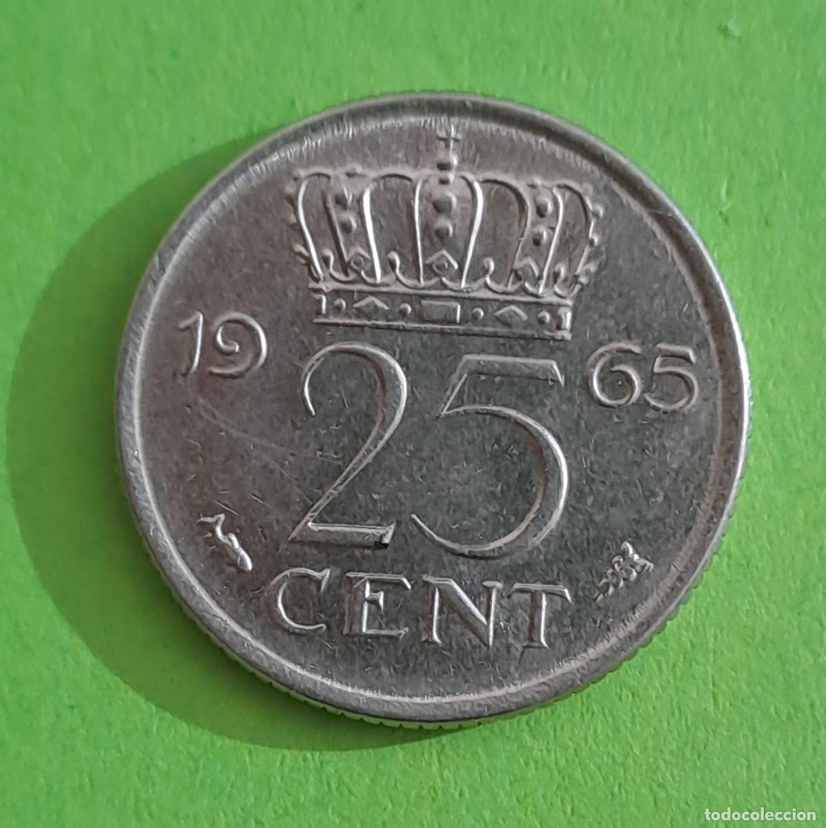 Monedas antiguas de Europa: MONEDA HOLANDA 25 CENTIMOS A&Ntilde;O 1965 - Foto 2