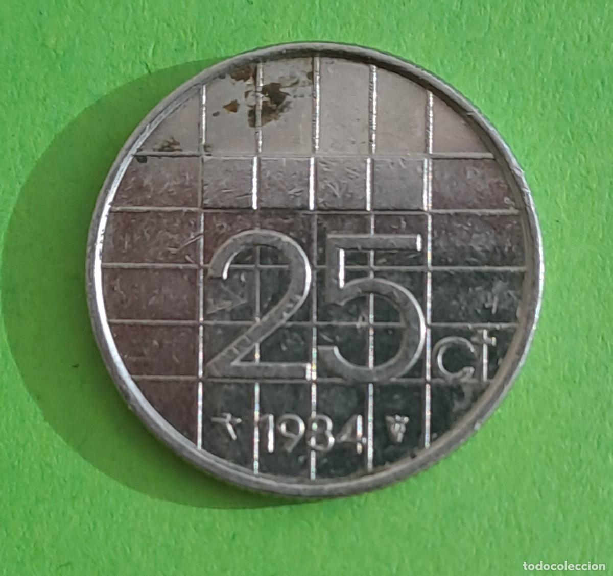 Monedas antiguas de Europa: MONEDA HOLANDA 25 CENTIMOS A&Ntilde;O 1984 - Foto 2