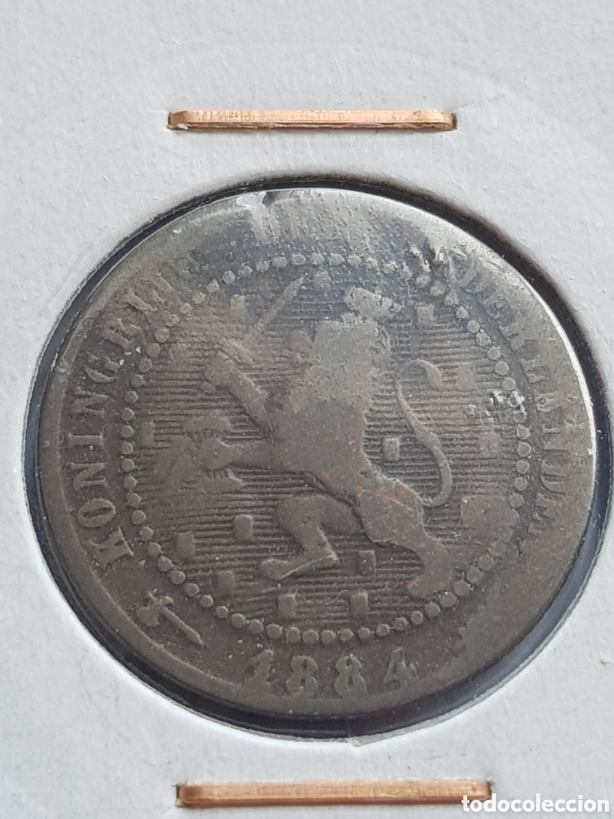 Monedas antiguas de Europa: 1 c&eacute;ntimo de Gulden 1884 Holanda Cent lateral doblado - Foto 1