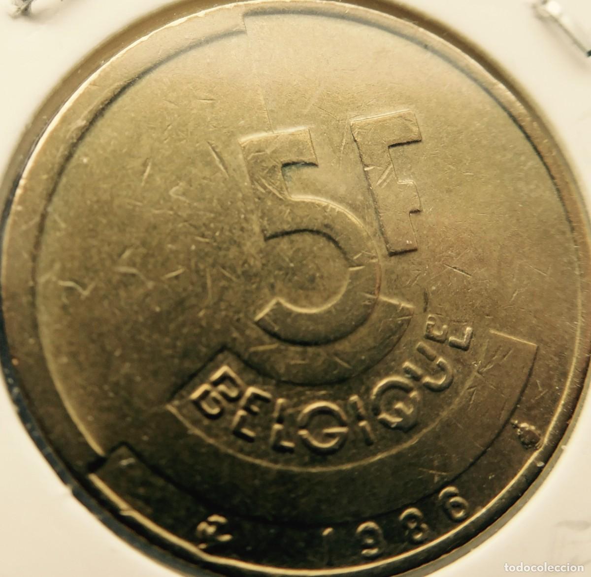 Monedas antiguas de Europa: Moneda de 5 Francos Belgas, de Balduino , 1986, bronce - Foto 1