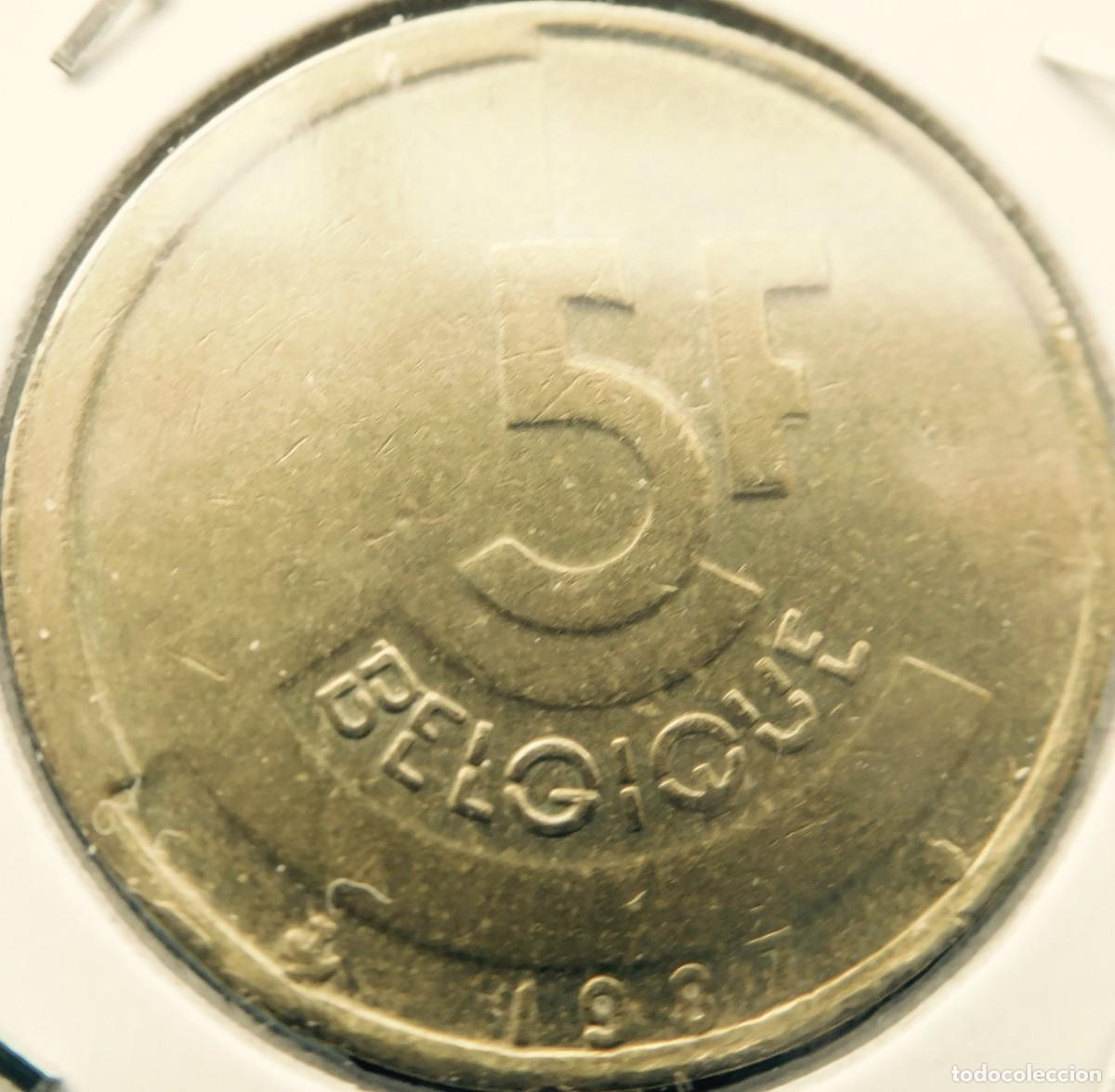 Monedas antiguas de Europa: Moneda de 5 Francos Belgas, de Balduino , 1987, bronce - Foto 1