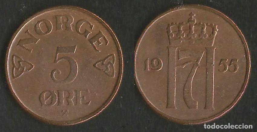 Monedas antiguas de Europa: NORUEGA - 5 ORE - 1955 - BRONCE - E.B.C. - Foto 1