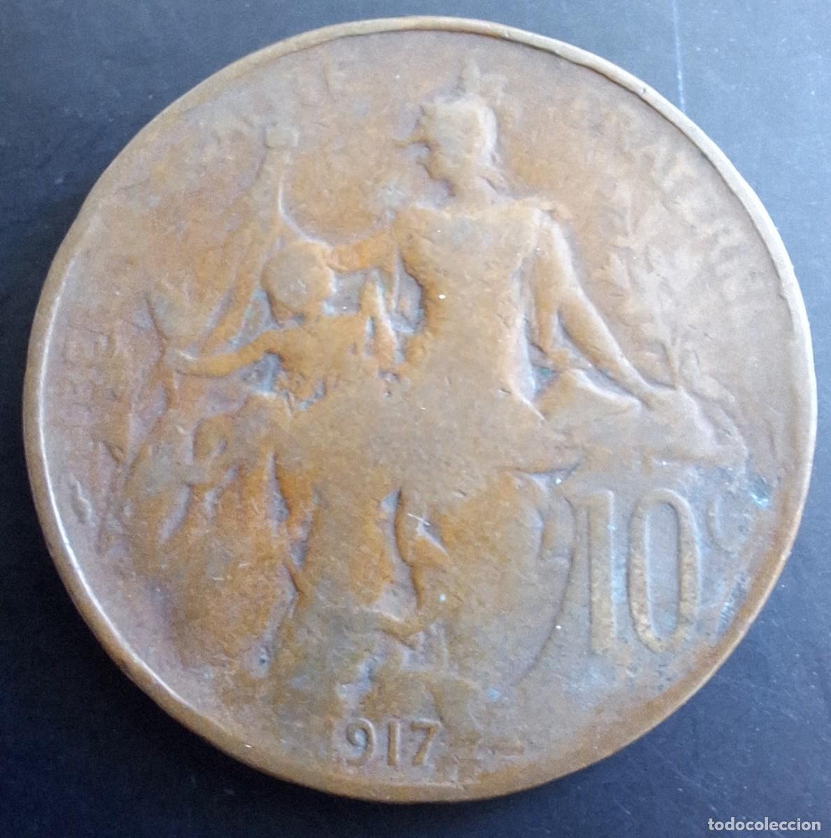 Monedas antiguas de Europa: 10 Centimes 1917 - Francia - Foto 1