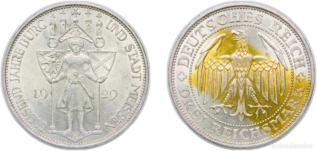 Moedas antigas da Europa: Germany - 1871-1948 Weimar Republic 1929 E 3 Reichsmark (Meissen) Silver (.500) (200000) 15.07g UNC