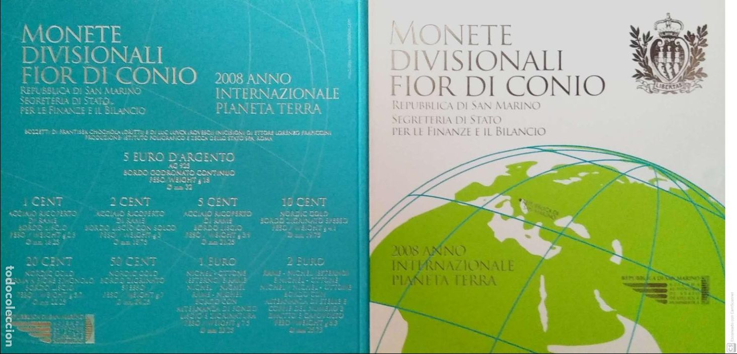 Monedas antiguas de Europa: San Marino 2009.Cartera Oficial con los 8 valores Euro+ 5 euros conmemorativos en plata FDC.