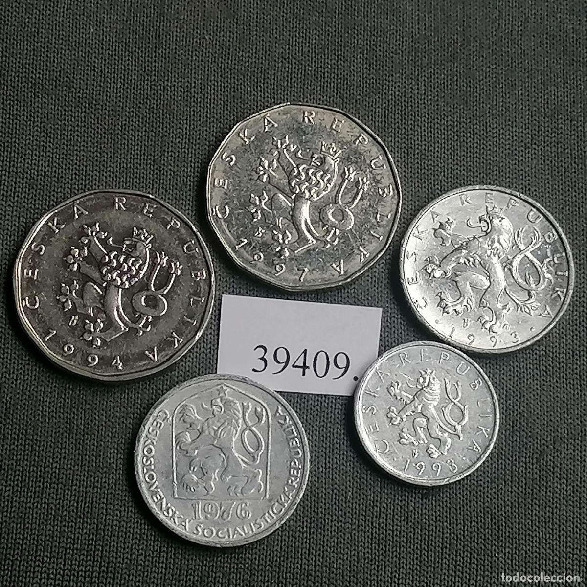 Alte M&uuml;nzen aus Europa: Lote 5 monedas Chequia y Checoslovaquia , 10, 50 haleru y 2 coronas, Rep&uacute;blica Checa
