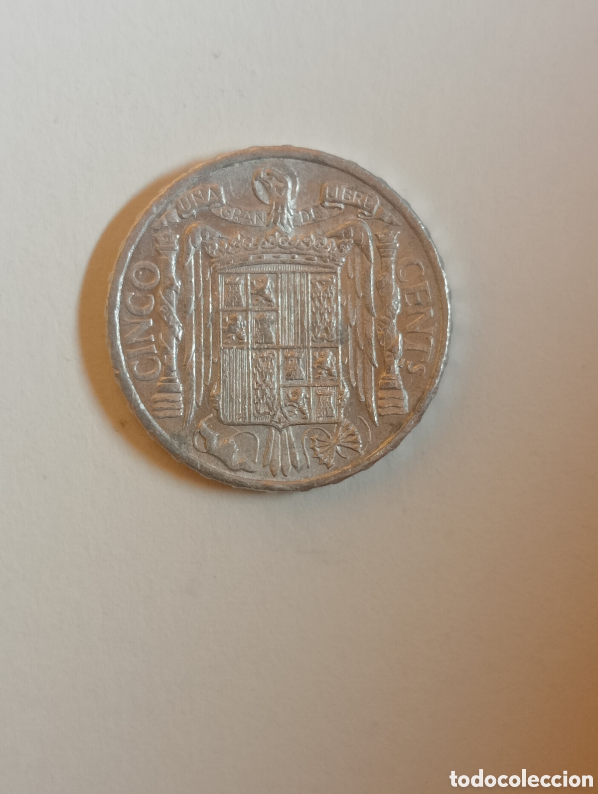 Monedas antiguas de Europa: ESPA&Ntilde;A 5 C&Eacute;NTIMOS 1945 - Foto 2