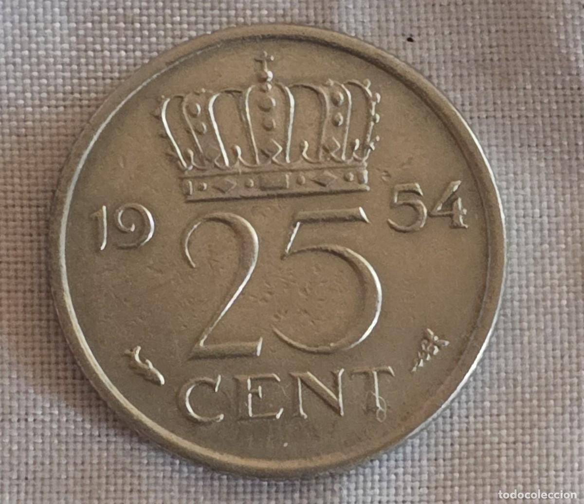 Monedas antiguas de Europa: MONEDA DE HOLANDA 1954 - 25 CENT #32219 - Foto 2