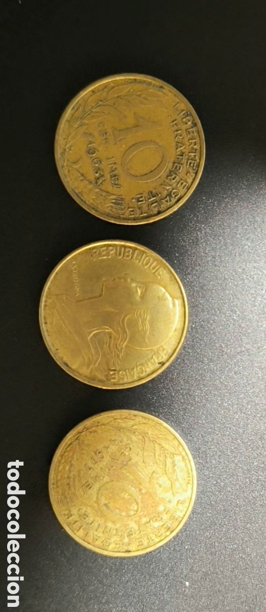 Monedas antiguas de Europa: 3 MONEDAS - FRANCIA 10 CENTIMOS - Foto 1
