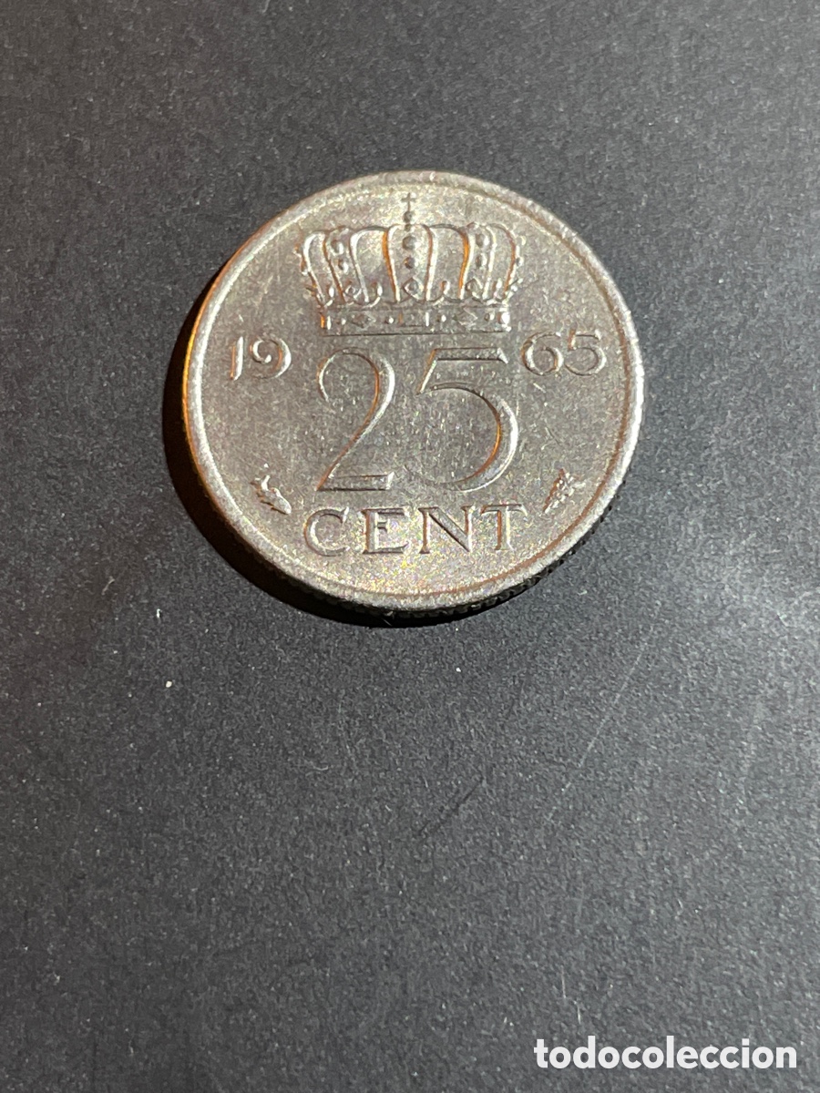 Monedas antiguas de Europa: Holanda 25 cent 1965 - Foto 2