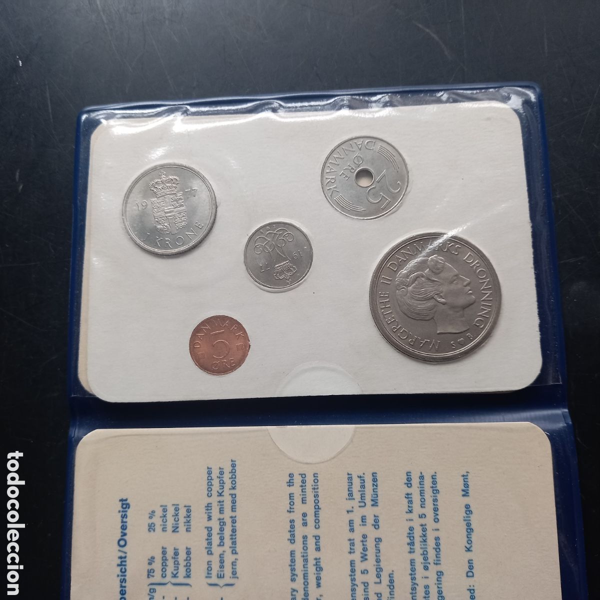 Monedas antiguas de Europa: Monedas danesas en cartera 1977 - Foto 3