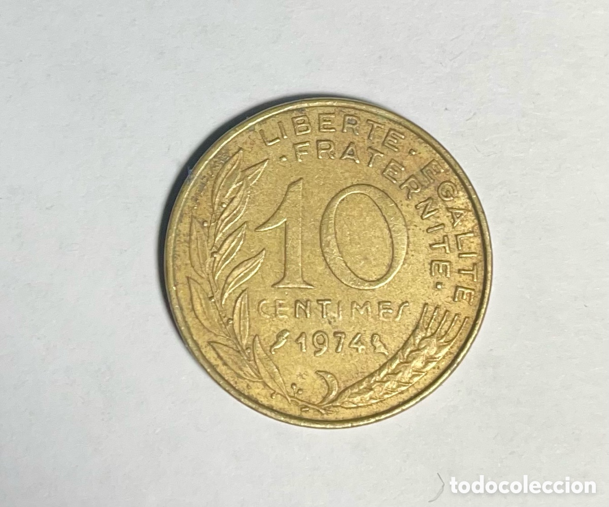 Monedas antiguas de Europa: 10 c&eacute;ntimes 1974 Francia - Foto 2