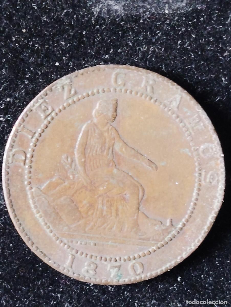 Monedas antiguas de Europa: 10 c&eacute;ntimos 1870. Numism&aacute;tica espa&ntilde;ola - Foto 1