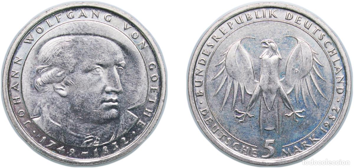 Monedas antiguas de Europa: Germany Federal Republic of Germany 1982 D 5 Deutsche Mark (Johann Wolfgang von Goethe) Copper-nick