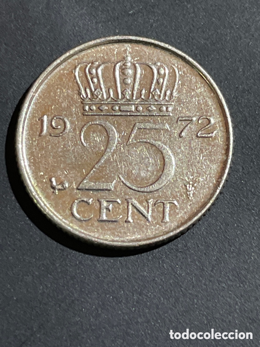 Monedas antiguas de Europa: Holanda 25 cent a&ntilde;o 1972 - Foto 2