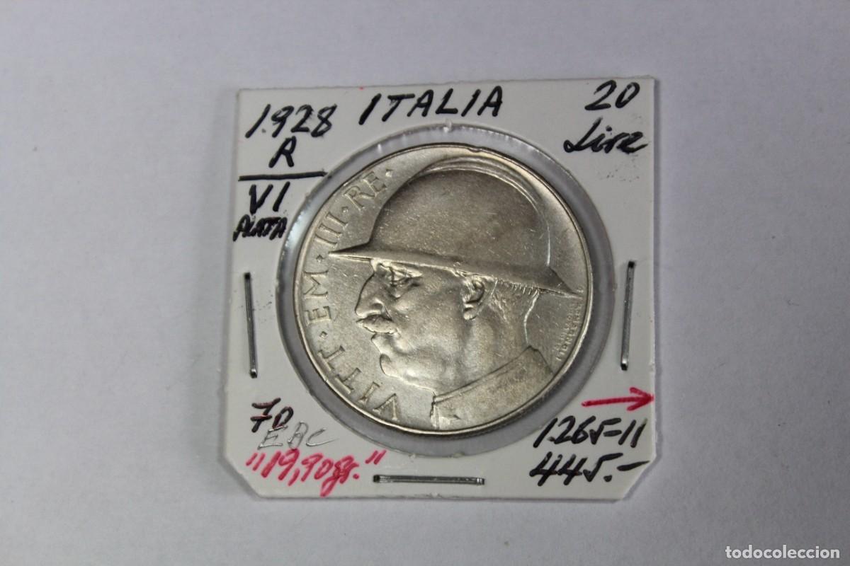 Monedas antiguas de Europa: 20 LIRAS de PLATA 1928 R VI KM 70 ITALIA en EBC pesa 19,90 grs.