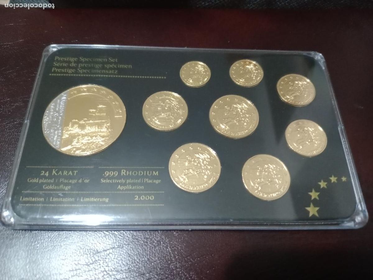 Moedas antigas da Europa: San Marino Prestige Specimen Set euro &rdquo;gold 24k plated and rhodium&rdquo; 2001, limitada 2000 ejemplares