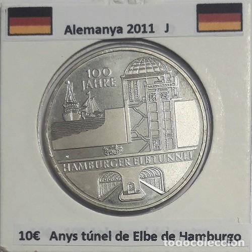Monedas antiguas de Europa: 10 euros Alemania 2011 J Centenario del tunel Elbe de Hamburgo CU/NI