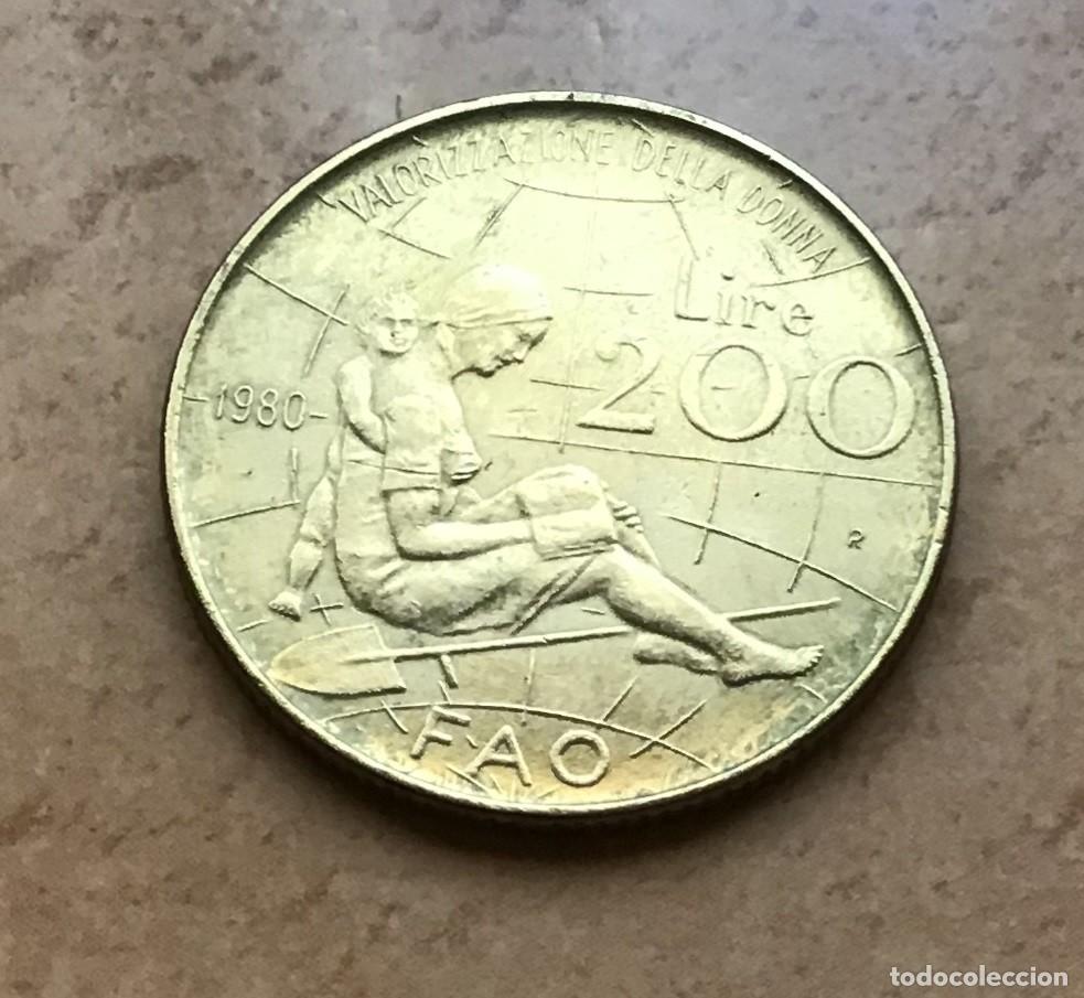 Monedas antiguas de Europa: 200 liras conmemorativas de Italia. A&ntilde;o 1980. FAO. A&ntilde;o internacional de la mujer