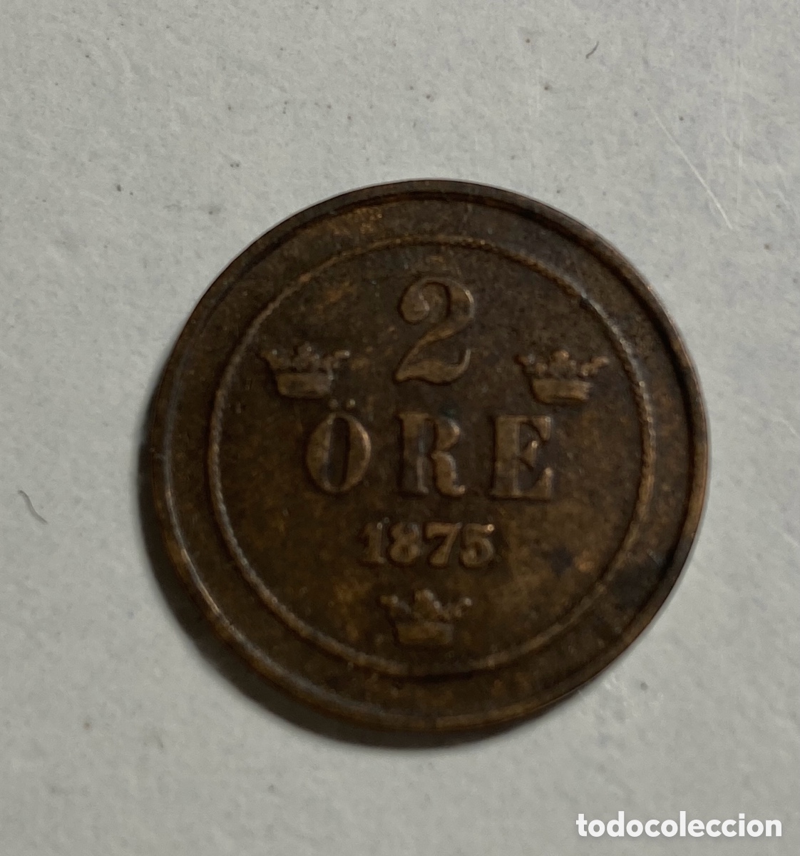 Monedas antiguas de Europa: Suecia 2 Ore 1875. Bronce - Foto 1